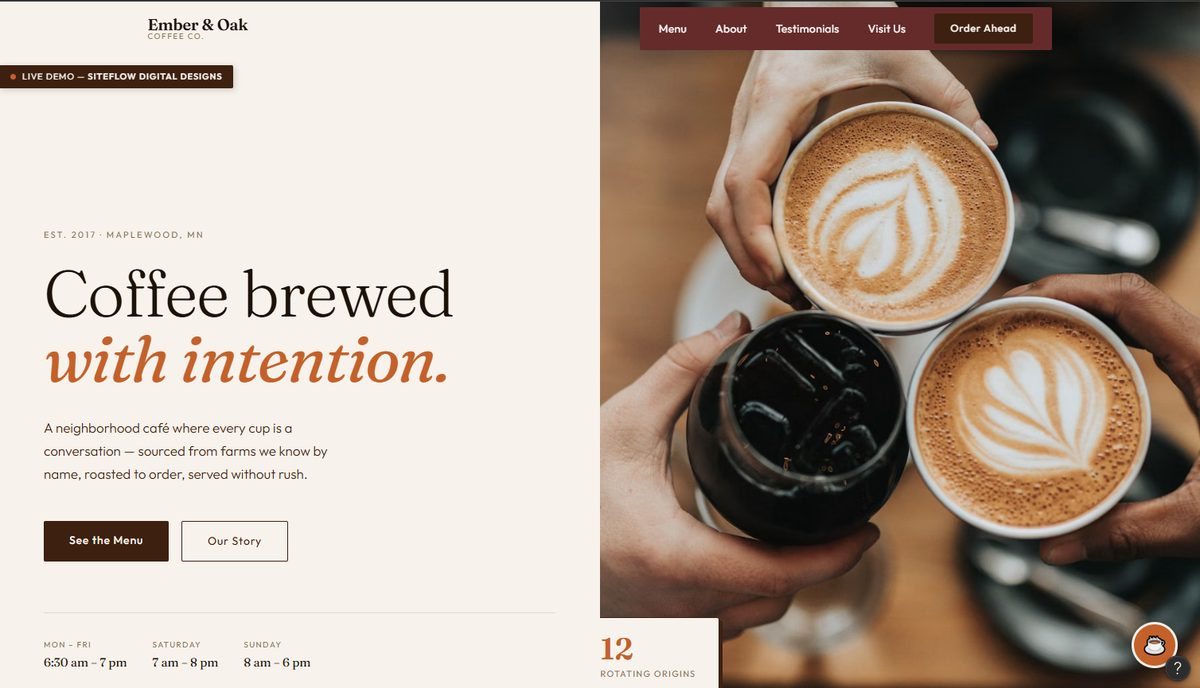 Ember & Oak Specialty Coffee homepage design