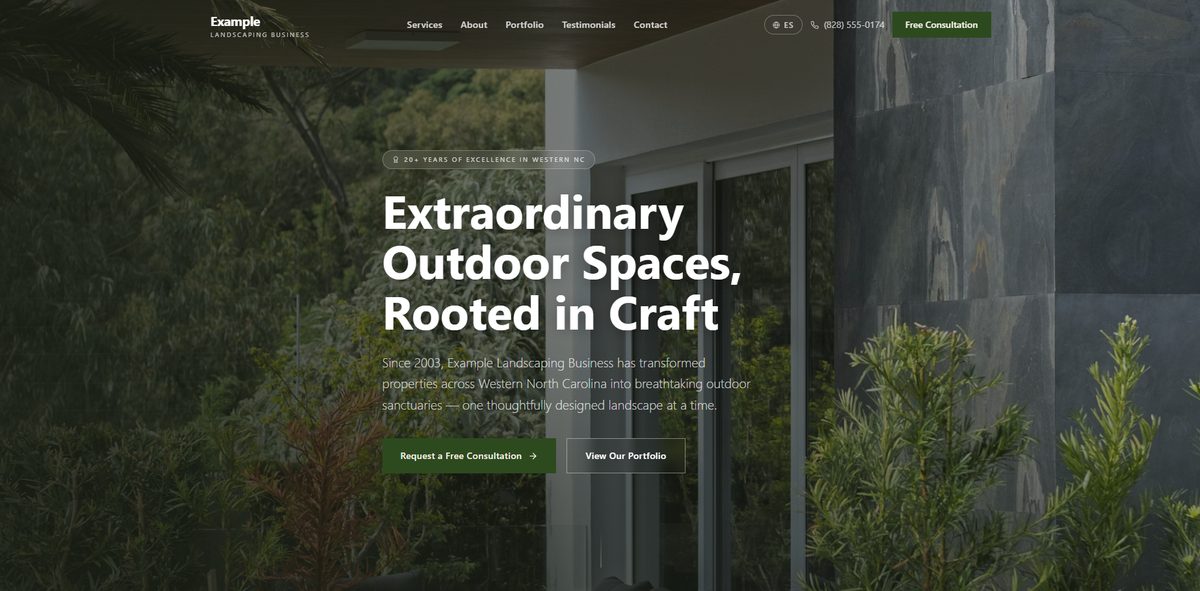 Landscaping business redesign homepage